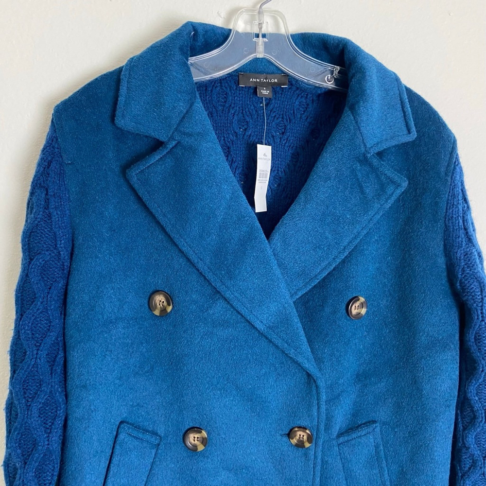 ANN TAYLOR | NWT Blue Petite S Cable Knit Sleeve Pea Coat